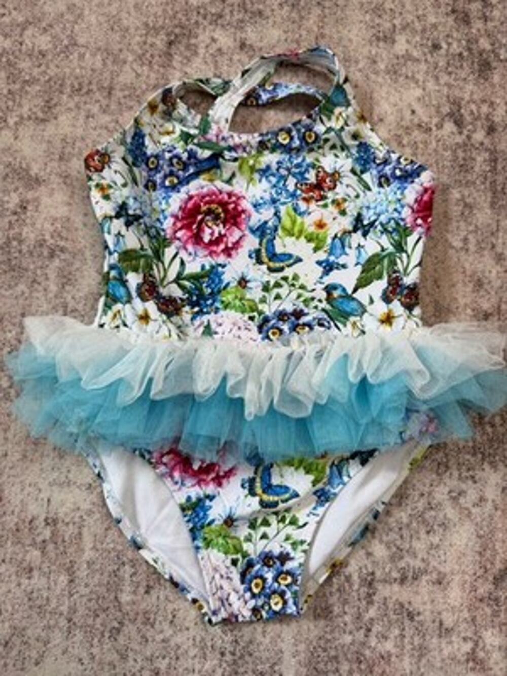 Lola and The Boys Floral Ruffle Girly Butterflies Swimsuit Size 6/7